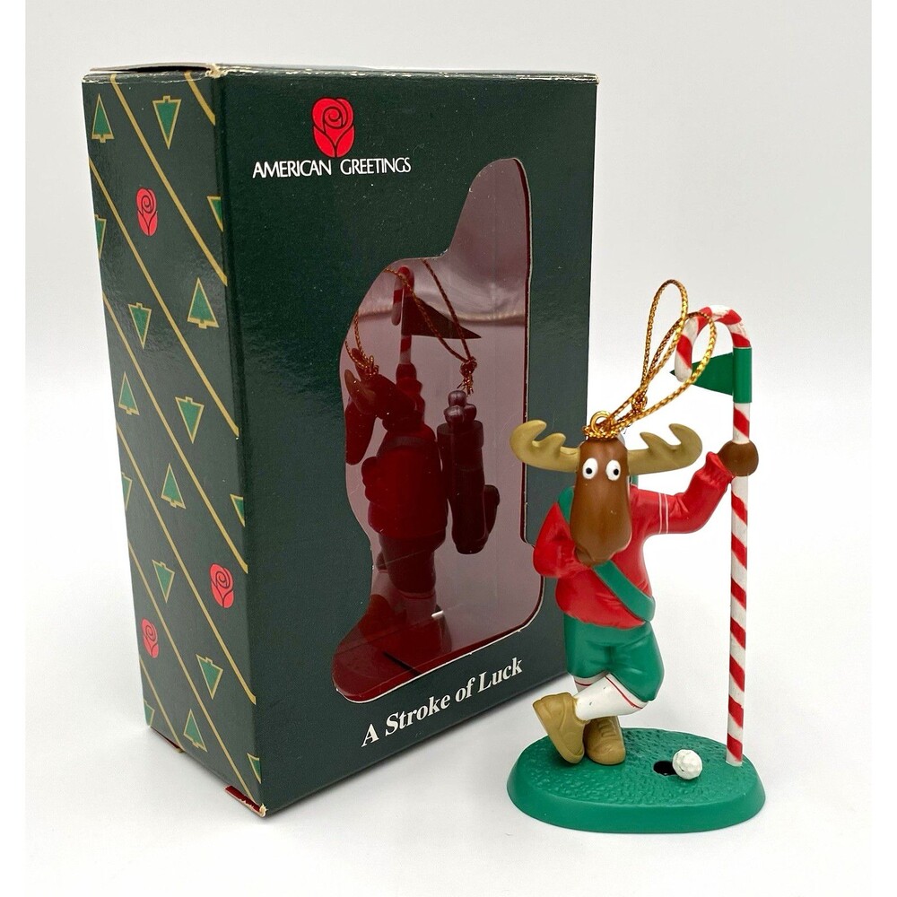 American Greetings A Stroke of Luck Golfing Moose Christmas Ornament BX-1042 Vtg